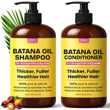 Load image into Gallery viewer, Batana Oil Shampoo and Conditioner Set | Raw Organic Batana Oil for Hair Growth | Clarifying &amp; Thickening Treatment for Thinning Hair | Shampoo and Conditioner for Men &amp; Women
