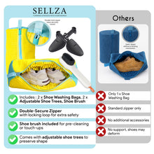 Load image into Gallery viewer, Shoe Washing Machine Bag –2 Pcs Reusable Laundry Shoe Bag with Brush &amp; Shoe Trees, 360° Deep Cleaning Sneaker Washing Machine Bag, Fits All Shoe Types &amp; Sizes (Yellow, 14.8 × 7.4 Inches)
