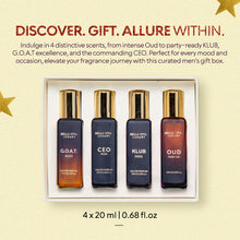 Load image into Gallery viewer, Bella Vita Luxury Long Lasting Perfume Gift Set for Man | 4x20ml | Gifts for Men | Woody, Citrusy, Oud, Premium Fragrance Scent | KLUB, OUD, CEO, G.O.A.T
