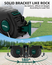 Load image into Gallery viewer, AYURA Retractable Garden Hose Reel 100 ft x 1/2 inch with Pro Metal Shaft, Heavy Duty Automatic Garden Hose Reels with Kink-Free Rewind and Lock at Any Length, Wall Mount Water Hose Reel for Outside
