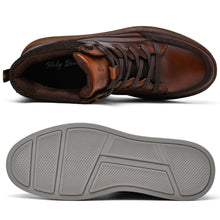 Load image into Gallery viewer, Men's Brown Leather Sneaker Boots Casual Oxford Boot Comfy Shoes for Men Mid-Top Lace Up Fashion Shoe 11
