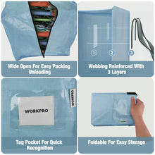 Load image into Gallery viewer, WORKPRO 6 Pack Extra Large Moving Bags with Zippers &amp; Carrying Handles Backpack Straps, Heavy-Duty Storage Tote for Space Saving &amp; Storage, Alternative to Moving Box (Dusty Blue)
