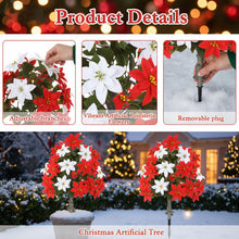 Load image into Gallery viewer, Thiccywoov 2 Pack 3ft Christmas Artificial Poinsettia Flowers Urn Filler Outdoor Prelit Topiary Trees Large Lighted Poinsettias Faux Poinsettia Trees with LED Lights Stake for Porch Yard (Red,White)
