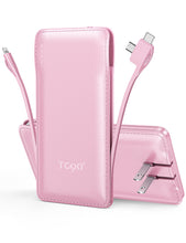 Load image into Gallery viewer, TG90° 10000mAh External Battery Pack with Built-in AC Wall Plug, Compact Cell Phone Portable Charger with Cables Power Bank Compatible with iPhone and Android Devices
