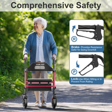Load image into Gallery viewer, HOMLAND Foldable Rollator Walkers with Seat for Seniors, 8'' Big Wheels, 350 lb. Weight Capacity, Adjustable Handles and Seat Height, Lightweight Rolling Walker, Red
