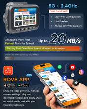 Load image into Gallery viewer, ROVE R2-4K DUAL Dash Cam Front and Rear, STARVIS 2 Sensor, FREE 128GB Card Included, 5G WiFi - up to 20MB/s Fastest Download Speed with App, 4K 2160P/FHD Dash Camera for Cars, 3" IPS, 24H Parking Mode
