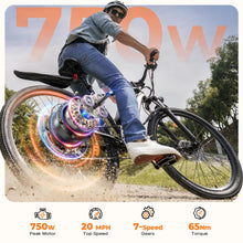 Load image into Gallery viewer, Fcgeoi Electric Bike, 750W Peak Motor, 60+ Miles Range &amp; 20MPH, Removable Battery, 26" Tires, Dual Disc Brake, Shock Absorber, Commuting Electric Bikes for Adults
