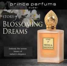 Load image into Gallery viewer, Prince Parfums Dubai - Story of Freesia Magnolia For Women - 3.4 Ounces - Extrait de Parfum - Delicate Bouquet of Freesia, Magnolia - Essence of Femininity &amp; Beauty
