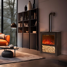Load image into Gallery viewer, Innsbruck Electric LED Fireplace Stove - Décor Chimney Flue and Wood - 32" Wide x 38" Tall – Soot Black Finish - New 2024
