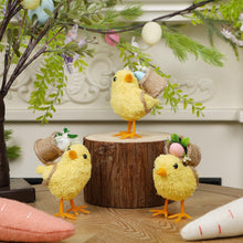 Load image into Gallery viewer, DR.DUDU Set of 3 Easter Decorations 4.5" Straw Chick Figurines with Egg Baskets, Realistic Baby Chick Tabletop Decor, Sisal Chicken Statue Farm Animal Spring Decor for Home Kitchen Office Farmhouse
