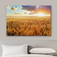 Load image into Gallery viewer, Canvas Prints Wall Art - Beautiful Scenery/Landscape Sunset Over Wheat Field | Modern Home Deoration/Wall Art Giclee Printing Wrapped Canvas Art Ready to Hang - 12" x 18"
