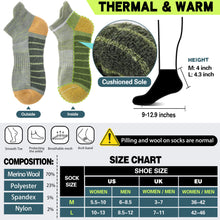 Load image into Gallery viewer, Welwoos Merino Wool Ankle Hiking Socks Thermal Warm Thick Winter Compression Support Running Cushion Athletic No Show Socks for Women Men Gifts Stocking Stuffers 6 Pairs(Light Striped Style,L)
