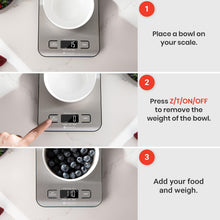 Load image into Gallery viewer, Etekcity Food Kitchen Scale, Digital Grams and Ounces for Weight Loss, Baking, Cooking, Keto and Meal Prep, LCD Display, Medium, 304 Stainless Steel
