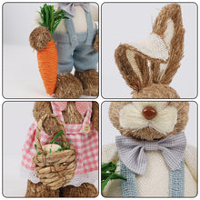 Load image into Gallery viewer, DR.DUDU Set of 2 Easter Decorations for Home- 14" Sisal Bunny Figurines with Carrot &amp; Egg, Spring Straw Bunny Couple Farmhouse Centerpieces for Tables, Easter Rabbits Decor
