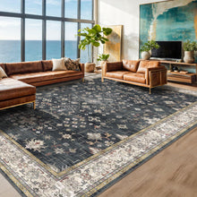 Load image into Gallery viewer, Boho Black Rug for Living Room - Washable 10x14 Area Rug, Dining Room Rugs for Under Table, Soft Low Pile Carpet for Large Bedroom - Farmhouse Decor, Non-Slip &amp; Stain Resistance (10x14 Black/Multi)
