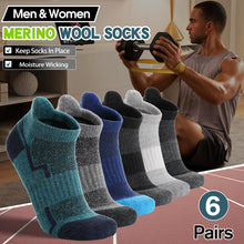 Load image into Gallery viewer, Welwoos Merino Wool Ankle Hiking Socks Thermal Warm Thick Winter Compression Support Running Cushion Athletic No Show Socks for Men Gifts Stocking Stuffers 6 Pairs(Deep Color Mixed,L)
