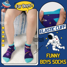 Load image into Gallery viewer, Welwoos Kids Boys Ankle Socks No Show Low Cut Funny Cute Cartoon Novelty Cotton Socks 6 Pairs Gifts Stocking Stuffers for Boys Kids(Space,3-5 Y)
