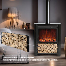 Load image into Gallery viewer, Innsbruck Electric LED Fireplace Stove - Décor Chimney Flue and Wood - 32" Wide x 38" Tall – Soot Black Finish - New 2024

