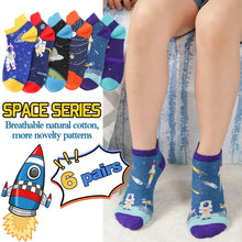 Load image into Gallery viewer, Welwoos Kids Boys Ankle Socks No Show Low Cut Funny Cute Cartoon Novelty Cotton Socks 6 Pairs Gifts Stocking Stuffers for Boys Kids(Space,3-5 Y)
