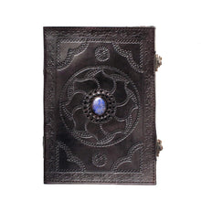 Load image into Gallery viewer, PERSIAN CRAFTS Leather Diary Embossed Black with Royal Blue Lapis Lazuli Gemstone Stone Handmade Leather Journal Notebook &amp; Sketchbook Blank Book For Gift 7 x 10 Inch
