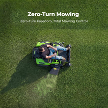 Load image into Gallery viewer, NovorikX 54V 42'' Cordless Electric Riding Lawn Mower, Zero Turn Lawn Mower with 4 * 10AH Batteries and Plug in Charger for Large Yard

