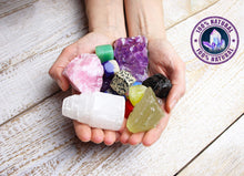 Load image into Gallery viewer, AtPerry's 16 LARGE Natural Healing Crystals Set in Wooden Box - Tumbled, Rough &amp; Raw Crystals, Including Selenite Tower, Black Tourmaline, Amethyst, Rose Quartz, Lapiz Lazuli, Citrine &amp; Tiger's Eye
