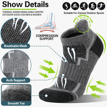 Load image into Gallery viewer, Welwoos Merino Wool Ankle Hiking Socks Thermal Warm Thick Winter Compression Support Running Cushion Athletic No Show Socks for Men Gifts Stocking Stuffers 6 Pairs(Deep Color Mixed,L)

