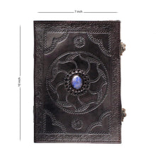 Load image into Gallery viewer, PERSIAN CRAFTS Leather Diary Embossed Black with Royal Blue Lapis Lazuli Gemstone Stone Handmade Leather Journal Notebook &amp; Sketchbook Blank Book For Gift 7 x 10 Inch
