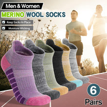 Load image into Gallery viewer, Welwoos Merino Wool Ankle Hiking Socks Thermal Warm Thick Winter Compression Support Running Cushion Athletic No Show Socks for Women Men Gifts Stocking Stuffers 6 Pairs(Light Striped Style,L)
