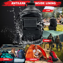 Load image into Gallery viewer, 1 Gallon Water Bottle Insulated - 128 Oz Stainless Steel Metal Water Jug with Holder - | Carrying Bag | Spout Handle | Straw Lids | Keep Cold &amp; Hot | - Black Tactical Flask for Travel Hiking Sport
