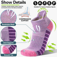 Load image into Gallery viewer, Welwoos Merino Wool Ankle Hiking Socks Thermal Warm Thick Winter Compression Support Running Cushion Athletic No Show Socks for Women Men Gifts Stocking Stuffers 6 Pairs(Light Striped Style,L)
