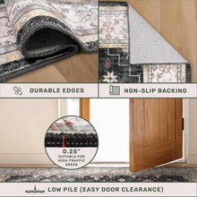 Load image into Gallery viewer, Boho Black Rug for Living Room - Washable 10x14 Area Rug, Dining Room Rugs for Under Table, Soft Low Pile Carpet for Large Bedroom - Farmhouse Decor, Non-Slip &amp; Stain Resistance (10x14 Black/Multi)
