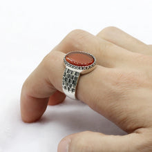 Load image into Gallery viewer, New 925 Sterling Silver Men Ring with Big Red Natural Onyx Stone Vintage Thai Silver Ring  for Man Women Turkish Jewelry
