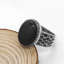Load image into Gallery viewer, Turkey Black Men Ring  925 Sterling Silver Big Onyx Stone Ring Thai Silver Vintage Style Finger Ring for Male Women Punk Jewelry
