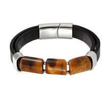 Load image into Gallery viewer, New Retro Style Lucky Natural Tiger Eye Stone Jewelry Men's Bracelet Stainless Steel Classic Leather Rope Bracelet
