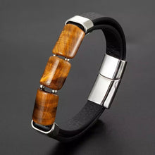 Load image into Gallery viewer, New Retro Style Lucky Natural Tiger Eye Stone Jewelry Men's Bracelet Stainless Steel Classic Leather Rope Bracelet
