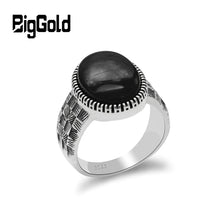 Load image into Gallery viewer, Turkey Black Men Ring  925 Sterling Silver Big Onyx Stone Ring Thai Silver Vintage Style Finger Ring for Male Women Punk Jewelry
