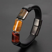 Load image into Gallery viewer, New Retro Style Lucky Natural Tiger Eye Stone Jewelry Men's Bracelet Stainless Steel Classic Leather Rope Bracelet
