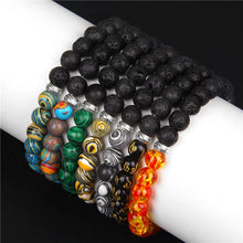 Load image into Gallery viewer, Buddhism Natural Lava Stone Beads Bracelet Men Women 8mm Malachite Beaded Yoga Healing Bracelets Prayer Lucky Jewelry Gifts
