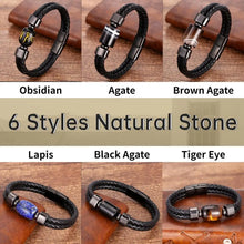 Load image into Gallery viewer, Charm Stone Bead Genuine Leather Bracelets For Men 2020 Fashion Stainless Steel Clasp Multilayer Rope Bracelet Male Jewelry Gift
