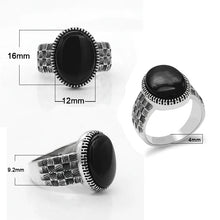 Load image into Gallery viewer, Turkey Black Men Ring  925 Sterling Silver Big Onyx Stone Ring Thai Silver Vintage Style Finger Ring for Male Women Punk Jewelry
