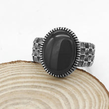 Load image into Gallery viewer, Turkey Black Men Ring  925 Sterling Silver Big Onyx Stone Ring Thai Silver Vintage Style Finger Ring for Male Women Punk Jewelry
