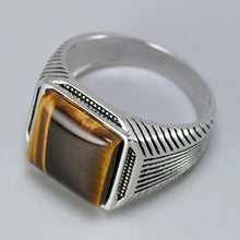 Load image into Gallery viewer, Authentic Sterling Silver 925 Man Ring With Tiger Eyes Fine Jewelry Stripe Pattern Natural Stone Cool Retro Punk Ringen
