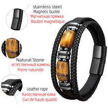 Load image into Gallery viewer, Multi-layer Braided Leather Charm Bracelet Red Blue Tiger Eye Stone Bracelet For Men Simple Stainless Steel Jewelry Accessories
