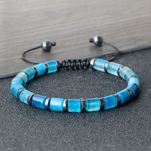 Load image into Gallery viewer, New Blue Cylinder-Shaped Braided Bracelet Round Black Gallstone Spacer Agate Bangle Chain Women Men Natural Pulsera Jewelry Gift
