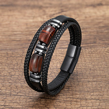 Load image into Gallery viewer, Multi-layer Braided Leather Charm Bracelet Red Blue Tiger Eye Stone Bracelet For Men Simple Stainless Steel Jewelry Accessories
