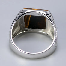 Load image into Gallery viewer, Authentic Sterling Silver 925 Man Ring With Tiger Eyes Fine Jewelry Stripe Pattern Natural Stone Cool Retro Punk Ringen
