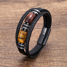 Load image into Gallery viewer, Multi-layer Braided Leather Charm Bracelet Red Blue Tiger Eye Stone Bracelet For Men Simple Stainless Steel Jewelry Accessories
