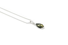 Load image into Gallery viewer, 925 Sterling Silver Teardrop Necklace with Natural Baltic Green Amber. Gemstone Pendant for Girls, Teens, Women. 20" Snake Chain Included
