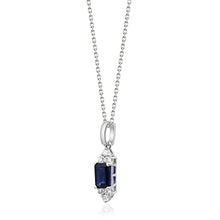 Load image into Gallery viewer, Gin and Grace 10K White Gold Genuine blue Sapphire Pendant with Diamonds for women | Ethically, authentically &amp; organically sourced (Emerald-cut) shaped Sapphire hand-crafted jewelry for her | Sapphire Necklace for women
